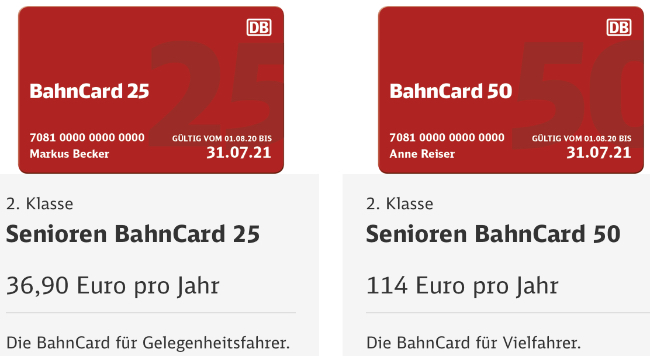 Senioren BahnCard ab 36,90 € > Deals im Juni 2021 über DB