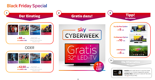 Sky Cyberweek: Gratis 32“ LED TV (statt 369 €) zum Sky Abo