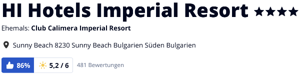 HolidayCheck reisen urlaub Bewertungen hotels, HI Hotel Imperial Resort Bulgarien, Club Calimera Imperial Resort Bulgarien