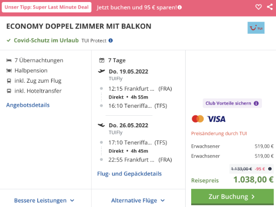 7 Nächte Teneriffa 4-Sterne Hotel (93% HolidayCheck) Halbpension Flüge nur 510€