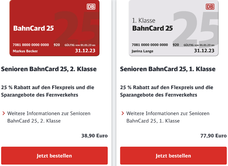 Senioren BahnCard ab 38,90 €