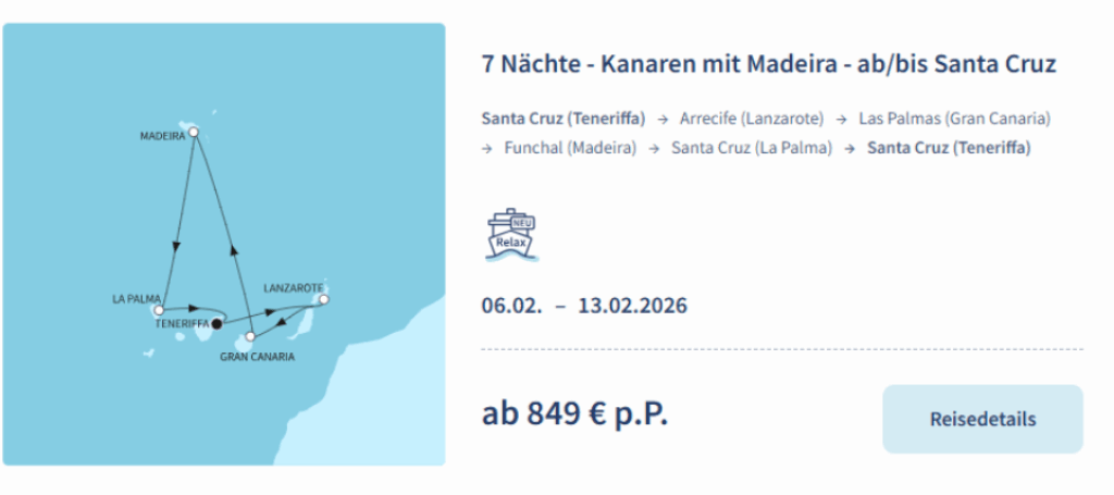 TUI Cruises | Exklusive Angebote für die Mein Schiff Relax im Juni z.B. Frühbucher 7 Nächte Kanaren schon ab 849€ p.P.