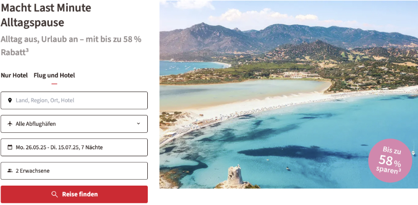 DERTOUR: Bis zu 58% Rabatt auf Last Minute Reisen