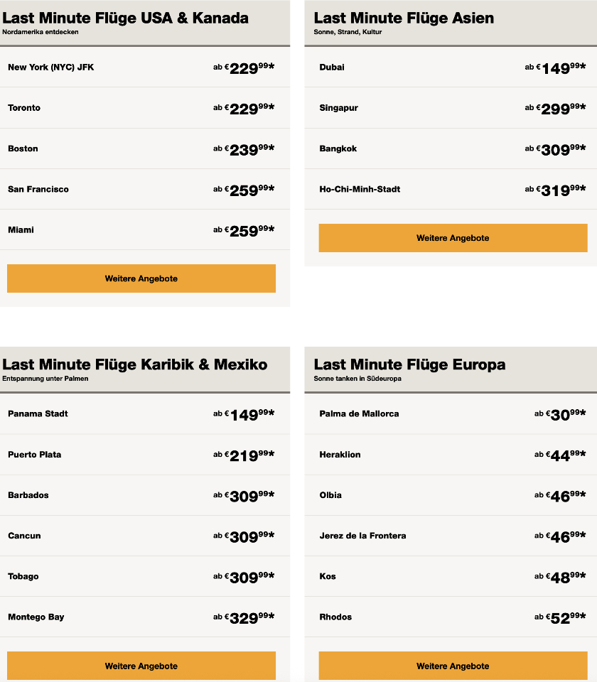 Condor Last Minute Flüge z.B. Mallorca ab 30,99€ p.P.