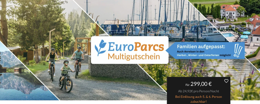 EuroParcs Multigutschein: 3 oder 4 Übernachtungen für bis zu 4 Personen im gemütlichen Ferien-Chalet nur 299€