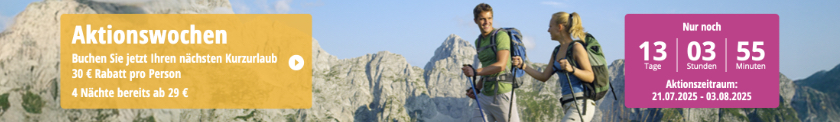 HolidayTrex Aktion: Bis zu 30€ Rabatt p.P. auf Kurzurlaub - 4 Nächte inkl. Halbpension bereits ab 95€ p.P.