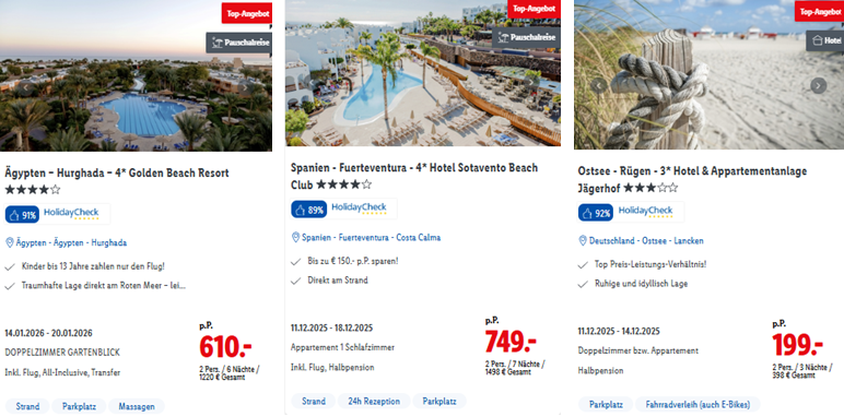 Lidl Reisen Highlights z.B. 7 Nächte Hurghada im 4-Sterne Hotel inkl. Ultra All Inclusive + Kinder Vorteil nur 610€ p.P.