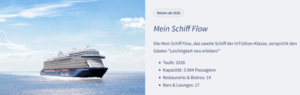 TUI Cruises: Über 20 neuen Routen für die Mein Schiff Flow und die Mein Schiff 6 schon ab 619€ p.P.