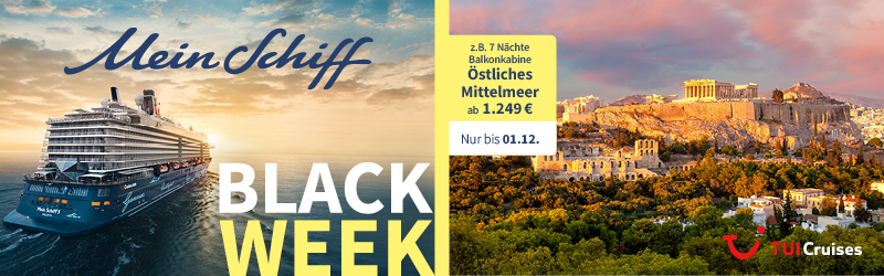 TUI Cruises Black Week 2025 z.B. 7 Nächte - Vielfalt des Östlichen Mittelmeers - ab/bis Heraklion, Balkonkabine inkl. Premium-Inklusive schon ab 1249€ p.P.