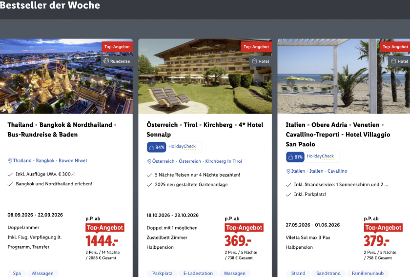 Lidl Reisen Deals Angebote Aktion Bestseller der Woche