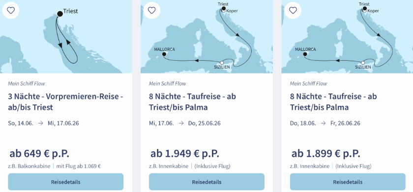 Vorpremieren-Reise mit der Mein Schiff Flow bereits ab 649€ p.P.