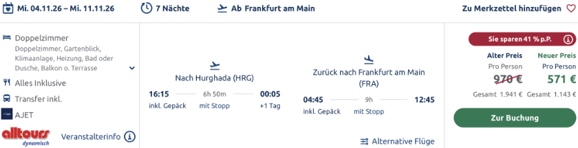 alltours Reiseziel der Woche: Ägypten z.B. 7 Nächte inkl. All Inclusive schon ab 571€ (statt 970€) p.P.